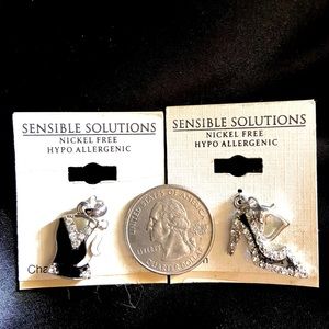 2 New Blk/Silver Rhinestone bracelet charms. Dress/Scarf & Stiletto with heart.